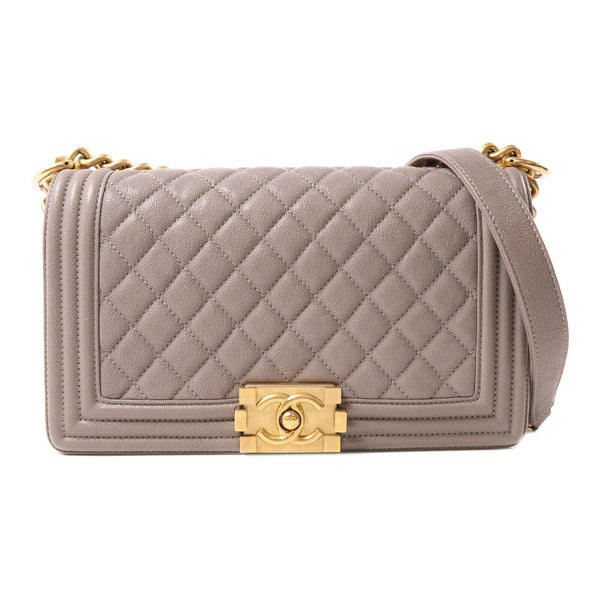 CHANEL CC GHW Boy 25 Chain Shoulder Bag A67086 Calfskin Leather Grey