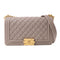 CHANEL CC GHW Boy 25 Chain Shoulder Bag A67086 Calfskin Leather Grey