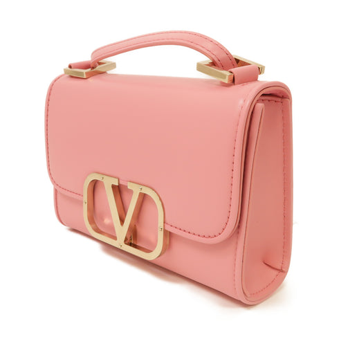Valentino GHW Vlogo Type Shoulder Bag Calfskin Leather Pink