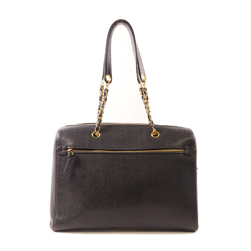 CHANEL CC GHW Vintage Shoulder Bag Chain Shoulder Tote Calfskin Leather Black