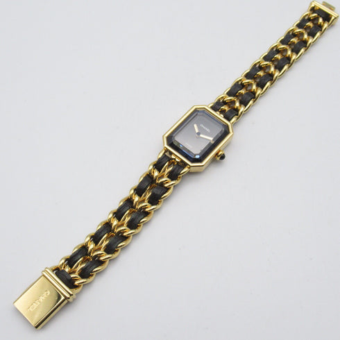 CHANEL CC Premiere L Quartz Movement Watch H0001 Gold Plated Leather Black