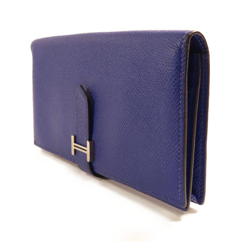 HERMES PHW Bearn Long Wallet Veau Epsom Leather Blue