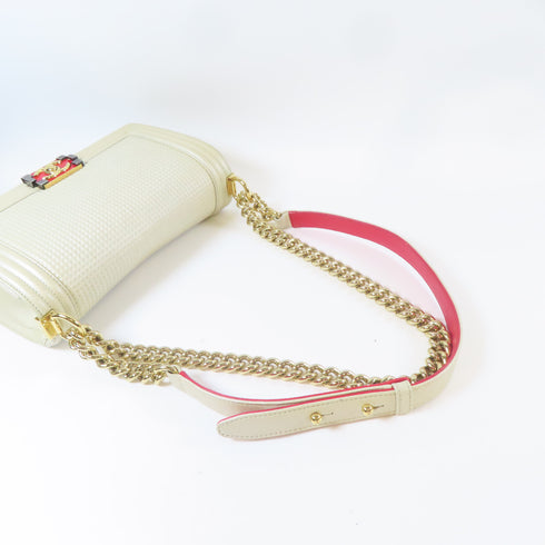 CHANEL CC GHW Chanel Boy Chain Shoulder Calfskin Leather Beige
