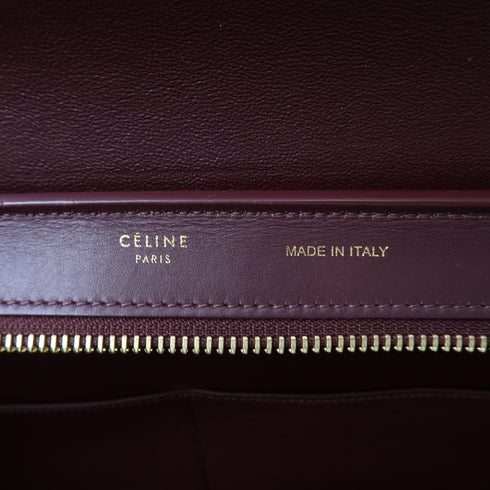 CELINE GHW Trapeze 2 Way Shoulder Bag Handbag Calfskin Leather Red/Brown