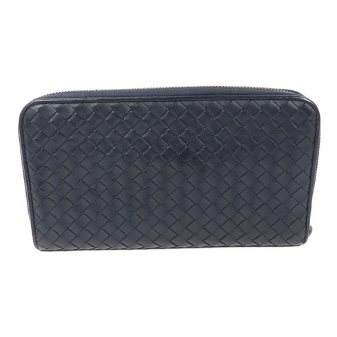BOTTEGA VENETA BV Zipped Long Wallet Intrecciato Leather Blue