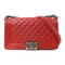 CHANEL Quilted CC Boy 25cm Chain Shoulder Bag Calfskin Leather Red