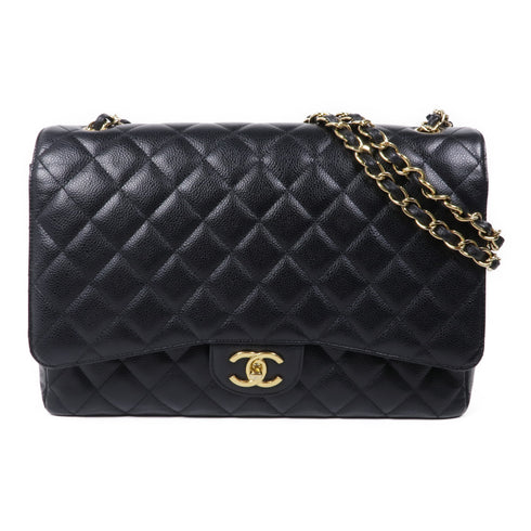 CHANEL CC GHW Maxi Classic Shoulder Bag Calfskin Leather Black