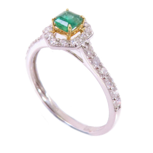FINE JEWELRY 0.28ct Emerald 0.48ct Diamond Ring 18K White Gold US#6.75