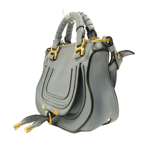 Chloe GHW Mini Marcie 2 Way Shoulder Bag Handbag Calfskin Leather Blue