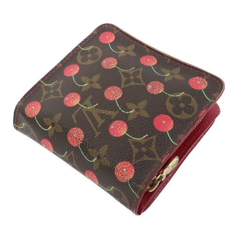 LOUIS VUITTON LV GHW Cherry Compact Zip Wallet M95005 Monogram Brown Red