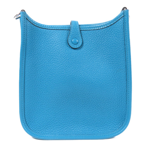 HERMES PHW Evelyne TPM Shoulder Bag Taurillon Clemence Leather Turquoise/Blue