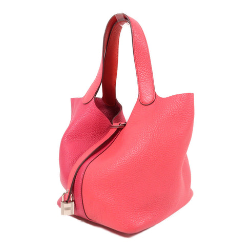 HERMES PHW Picotin MM Hand Bag Clemence Leather Rose Extreme/Rose De Coeur