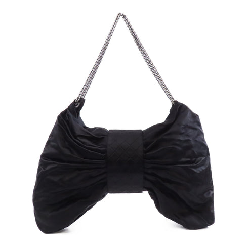 CHANEL CC SHW Chain Shoulder Bag Silk/Satin Black