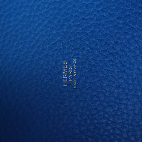 HERMES PHW Picotin MM Handbag Clemence Leather Blue