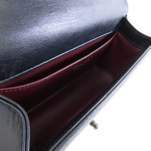 CHANEL Quilted CC SHW Paris Salzburg Boy 25 Chain Shoulder Bag Lambskin Black