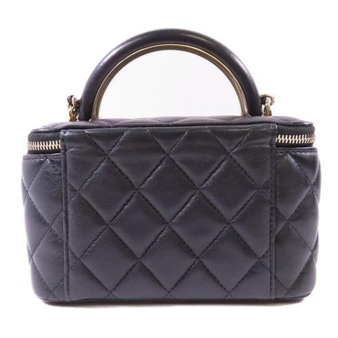 CHANEL CC GHW Vanity Case 2 Way Bag Calfskin Leather Black