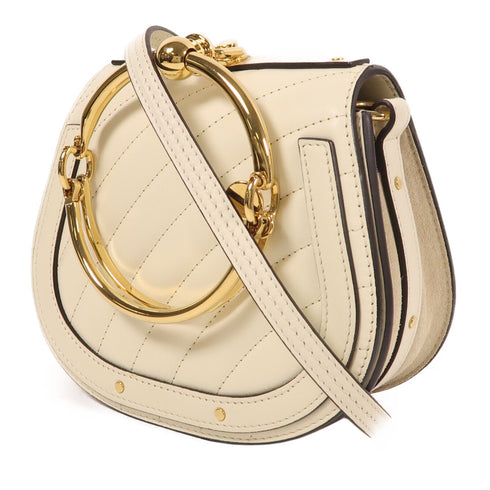 Chloe GHW Nile Shoulder Bag Calfskin Leather White