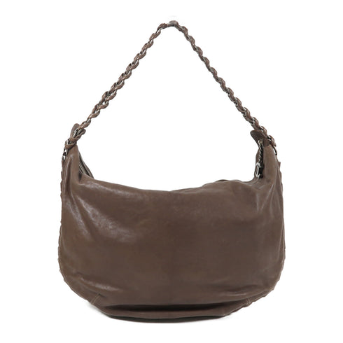 CHANEL CC SHW Chain Shoulder Bag Calfskin Leather Brown v4