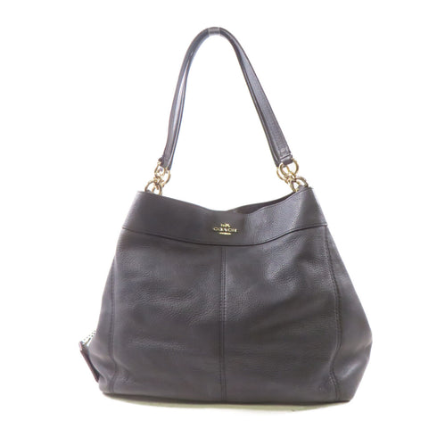 COACH GHW Shoulder Handbag Calfskin Leather Navy