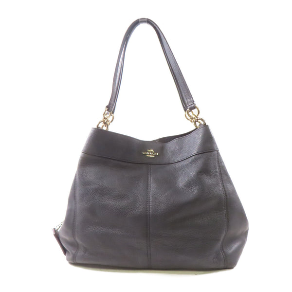 COACH GHW Shoulder Handbag Calfskin Leather Navy