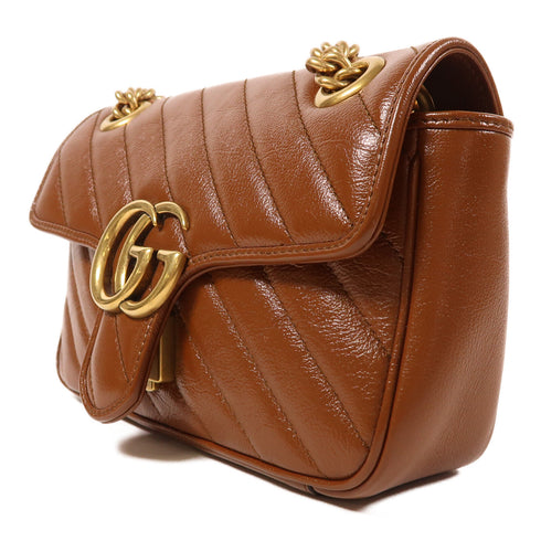 GUCCI GG GHW GG Marmont Mini Chain Shoulder 446744 Leather Brown