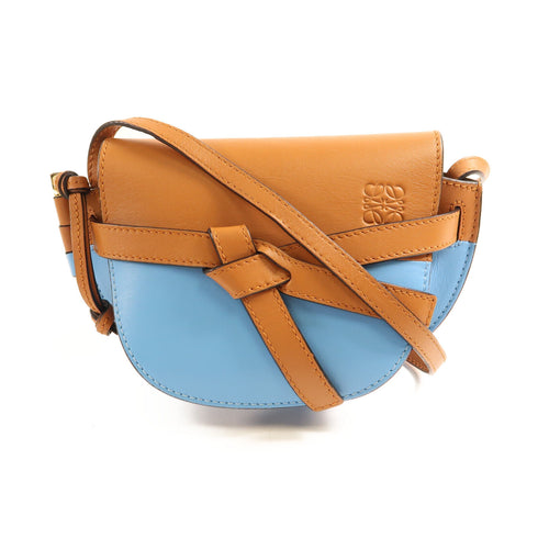 LOEWE GHW Mini Gate Crossbody Shoulder Bag Calfskin Leather Brown/Light Blue