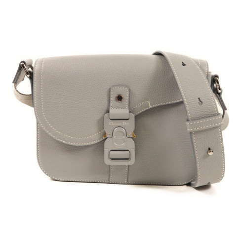 CHRISTIAN DIOR CD Saddle Shoulder Bag Calfskin Leather Gray