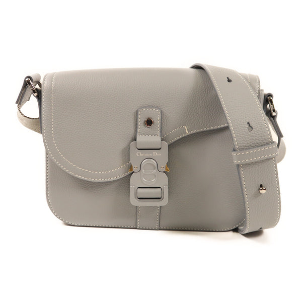 CHRISTIAN DIOR CD Saddle Shoulder Bag Calfskin Leather Gray