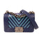 CHANEL CC SHW Boy 20 Chain Shoulder Bag Calfskin Leather Blue