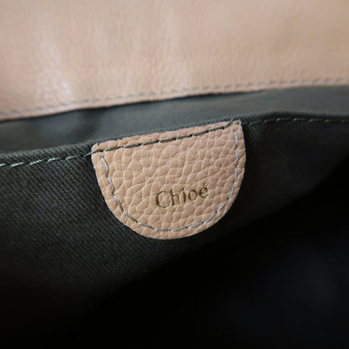 Chloe GHW 2 Way Shoulder Bag Calfskin Leather Apricot