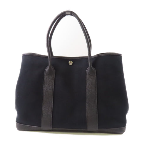 HERMES PHW Garden Party PM Tote Bag Canvas/Leather 89 Noir