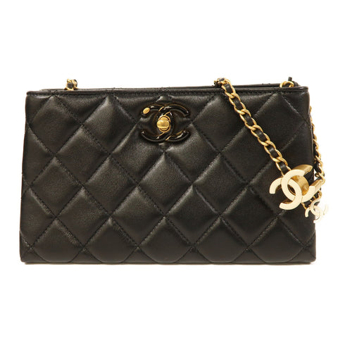 CHANEL CC GHW Chain Shoulder Bag Lambskin Leather Black
