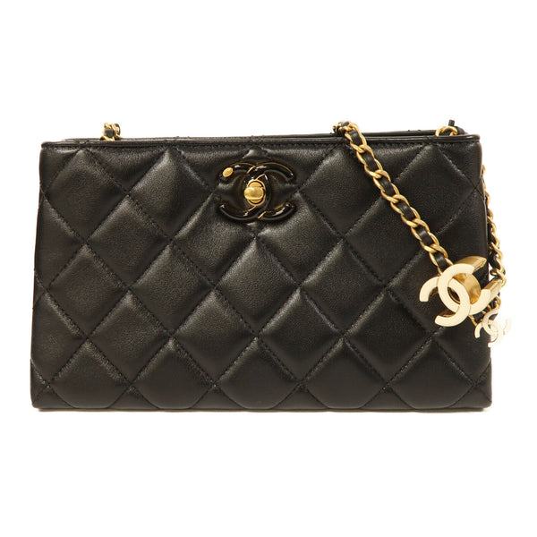 CHANEL CC GHW Chain Shoulder Bag Lambskin Leather Black