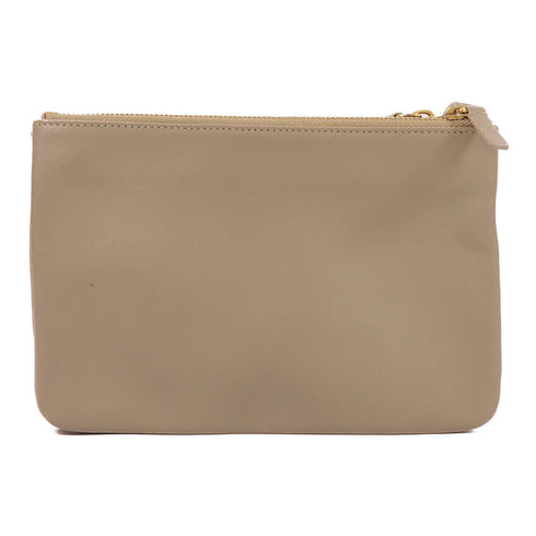 CELINE GHW Trio Shoulder Bag Lambskin Leather Khaki