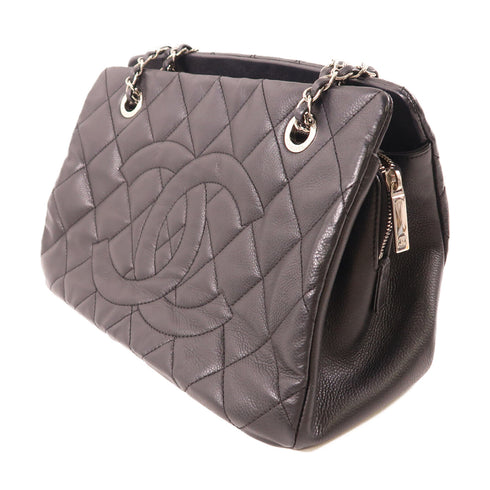 CHANEL CC SHW Shoulder Tote Bag Calfskin Leather Black