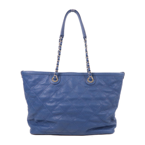 CHANEL CC SHW Chain Shoulder Tote Bag Calfskin Leather Blue