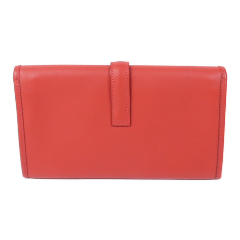 HERMES Jige Clutch Bag Evercolor Leather Red