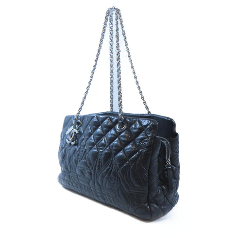 CHANEL CC Chain Shoulder Handbag Lambskin Leather Black