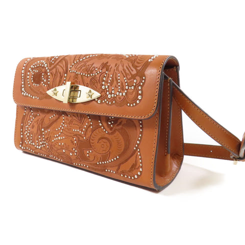 Valentino GHW Shoulder Bag Calfskin Leather Brown