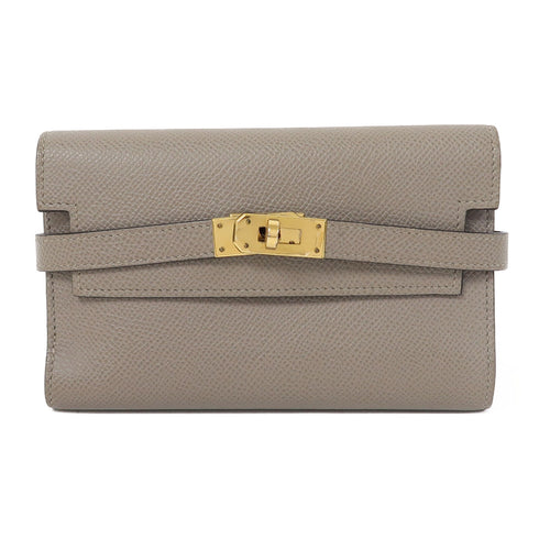 HERMES GHW Kelly Depliant Wallet Epsom Leather Gris Asphalte Grey