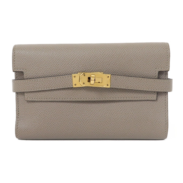 HERMES GHW Kelly Depliant Wallet Epsom Leather Gris Asphalte Grey