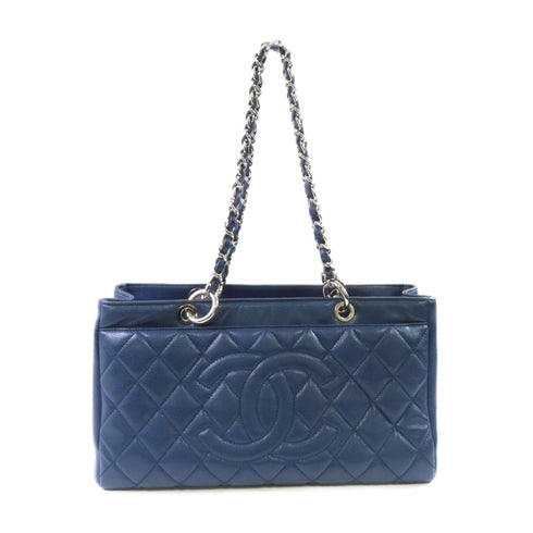 CHANEL Quilted SHW CC Chain Shoulder Bag Calfskin Leather Navy