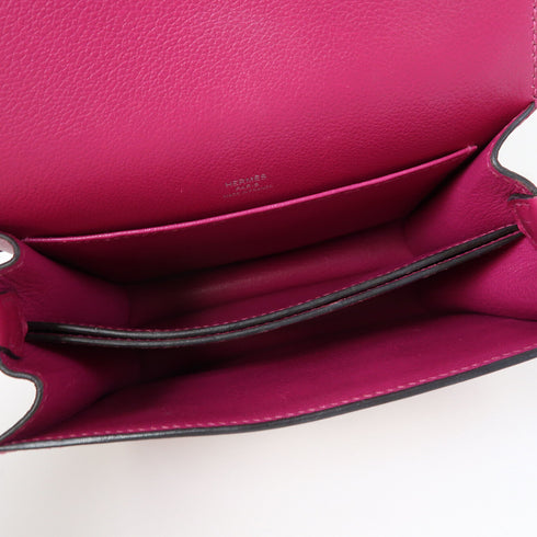 HERMES PHW Mini Roulis Shoulder Bag Evercolor Leather Rose Pourpre