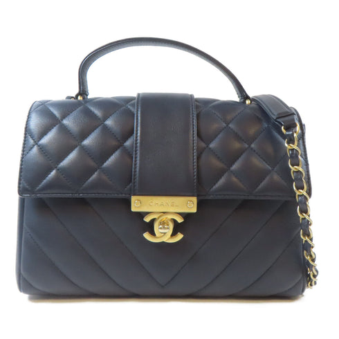 CHANEL CC GHW Chain 2 Way Shoulder Bag Calfskin Leather Blue