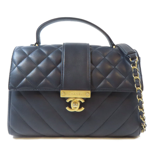 CHANEL CC GHW Chain 2 Way Shoulder Bag Calfskin Leather Blue