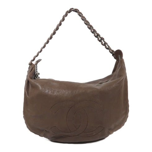 CHANEL CC SHW Chain Shoulder Bag Calfskin Leather Brown v4