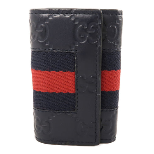 GUCCI GG SHW Key Case Holder 408828 Canvas Calfskin Leather Black