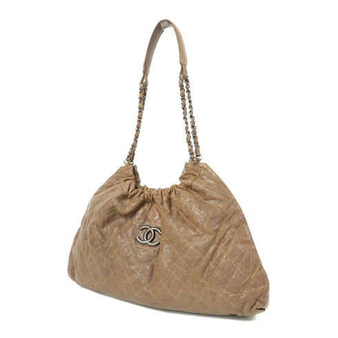 CHANEL Quilted CC SHW Chain Shoulder Bag Calfskin Leather Brown v1