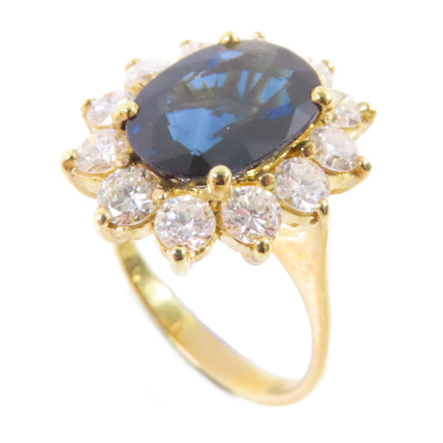 FINE JEWELRY Sapphire Diamond Ring US#6 18K Yellow Gold