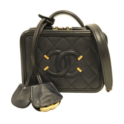 CHANEL Quilted CC GHW Vanity Case 2 Way Shoulder Bag Handbag Caviar Leather Navy